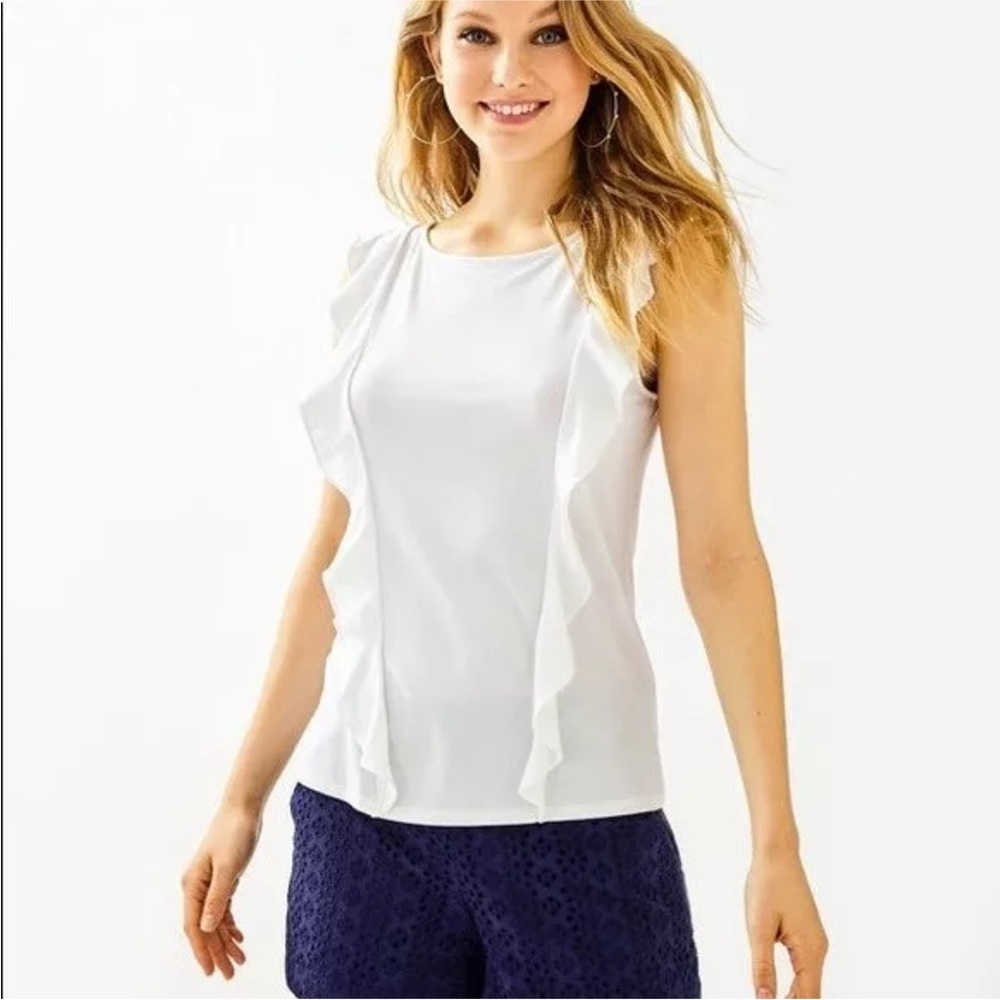 Lilly Pulitzer Resort White Austen Top Size Medium Sleeveless Ruffles